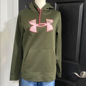 Under Armour Forest Green Hoodie with Pink Emblem